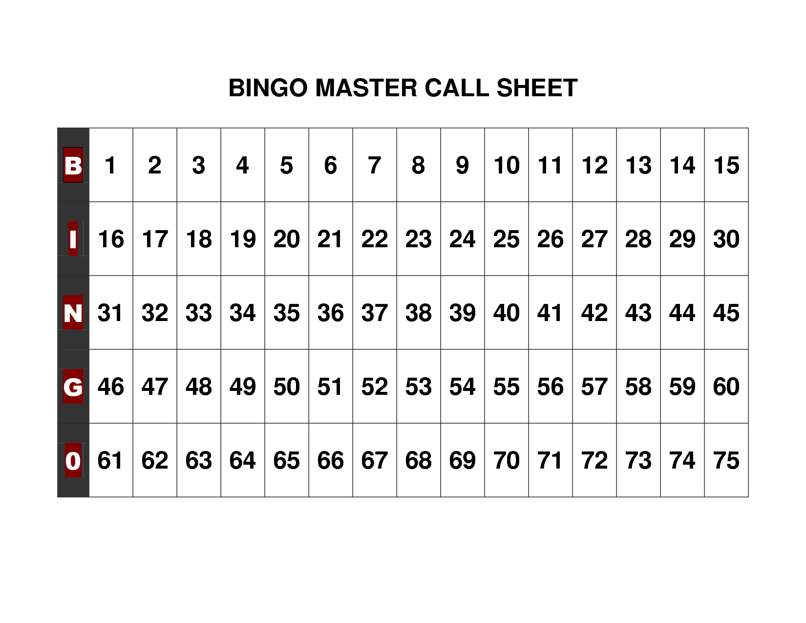 Free+Printable+Bingo+Call+Sheet | Bingo | Pinterest | Bingo, Bingo - Free Printable Bingo Cards 1 75