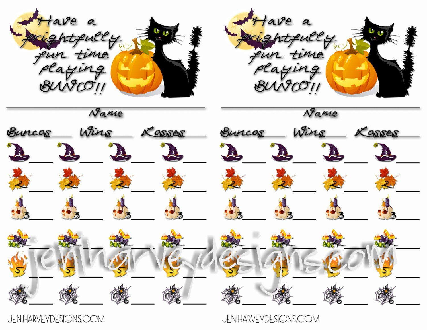 Frightful Halloween Bunco Score Cards Etsy - Free Printable Halloween Bunco Score Sheets