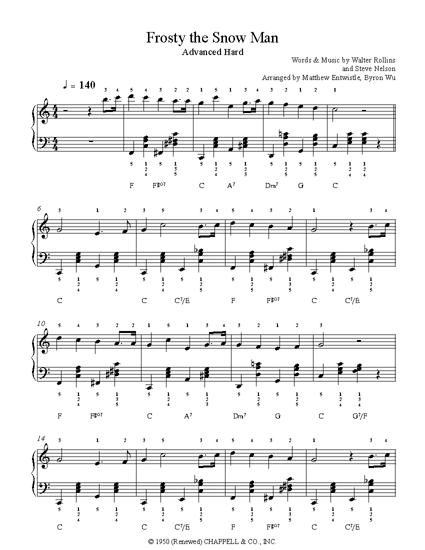 Frosty The Snow Mansteve Nelson Piano Sheet Music | Advanced Level - Free Printable Frosty The Snowman Sheet Music