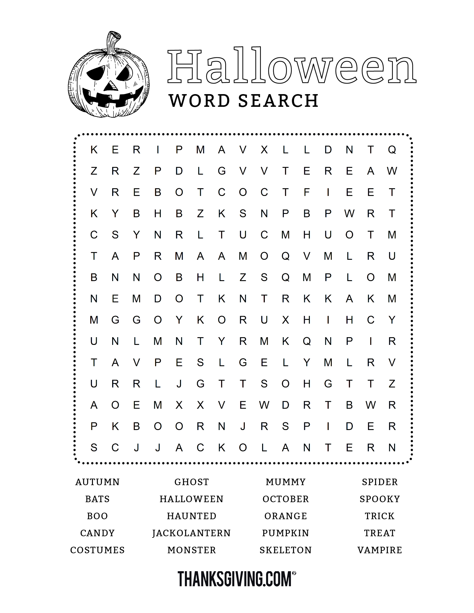 Fun &amp;amp; Free Printable Halloween Word Search - Thanksgiving - Free Printable Halloween Word Search Puzzles