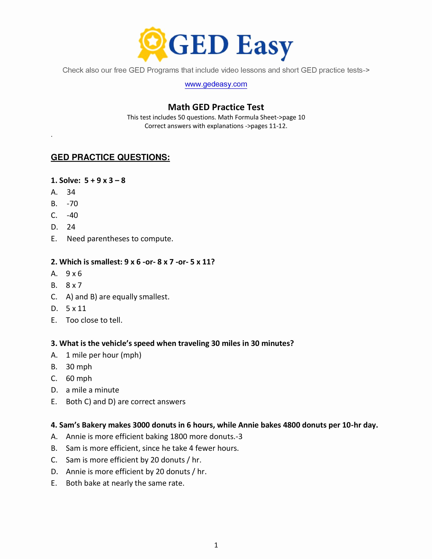 Ged Math Practice Test 2016 Awesome Ged Test Preparation Materials - Free Printable Ged Practice Test With Answer Key 2017
