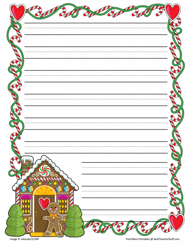 Gingerbread Printable Border Paper With And Without Lines- 4 Designs - Free Printable Christmas Paper With Borders