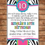 Girl Invitation Tween Teen Zebra Print Birthday Party   Can   Free Printable Zebra Print Birthday Invitations