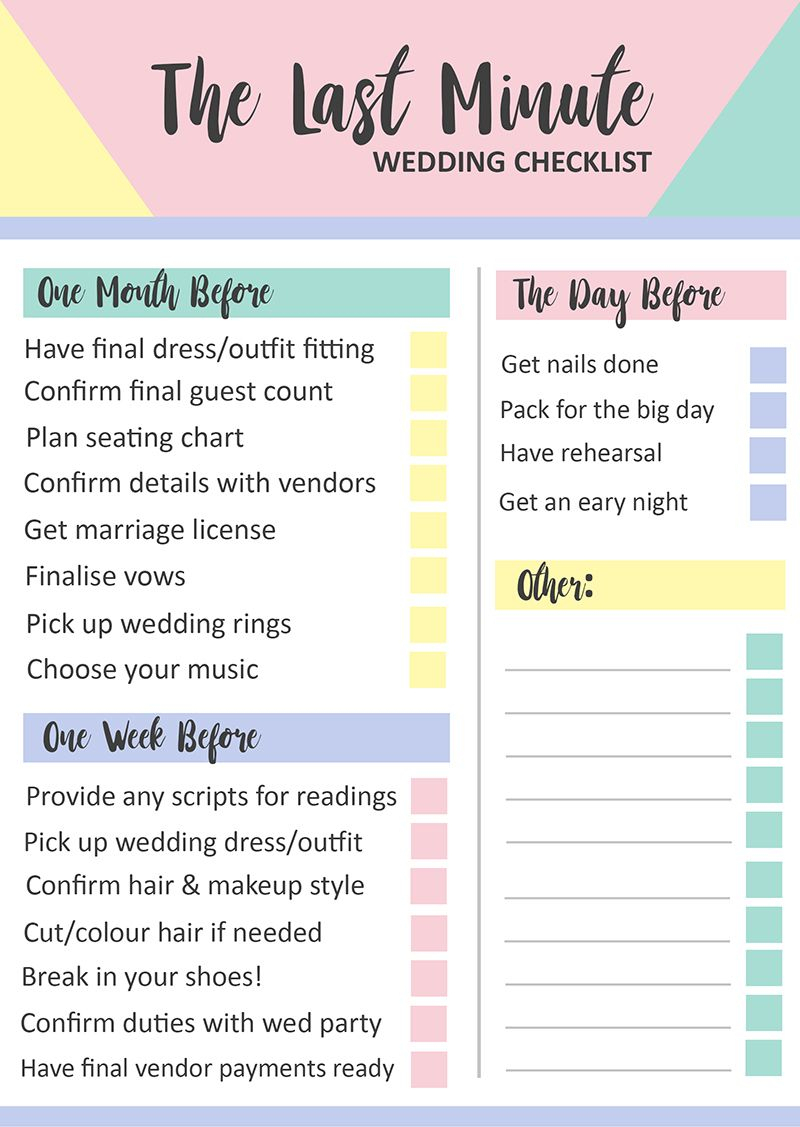 Grab This Free Printable Last Minute Wedding Checklist | Dream - Free Printable Wedding Planner Pdf