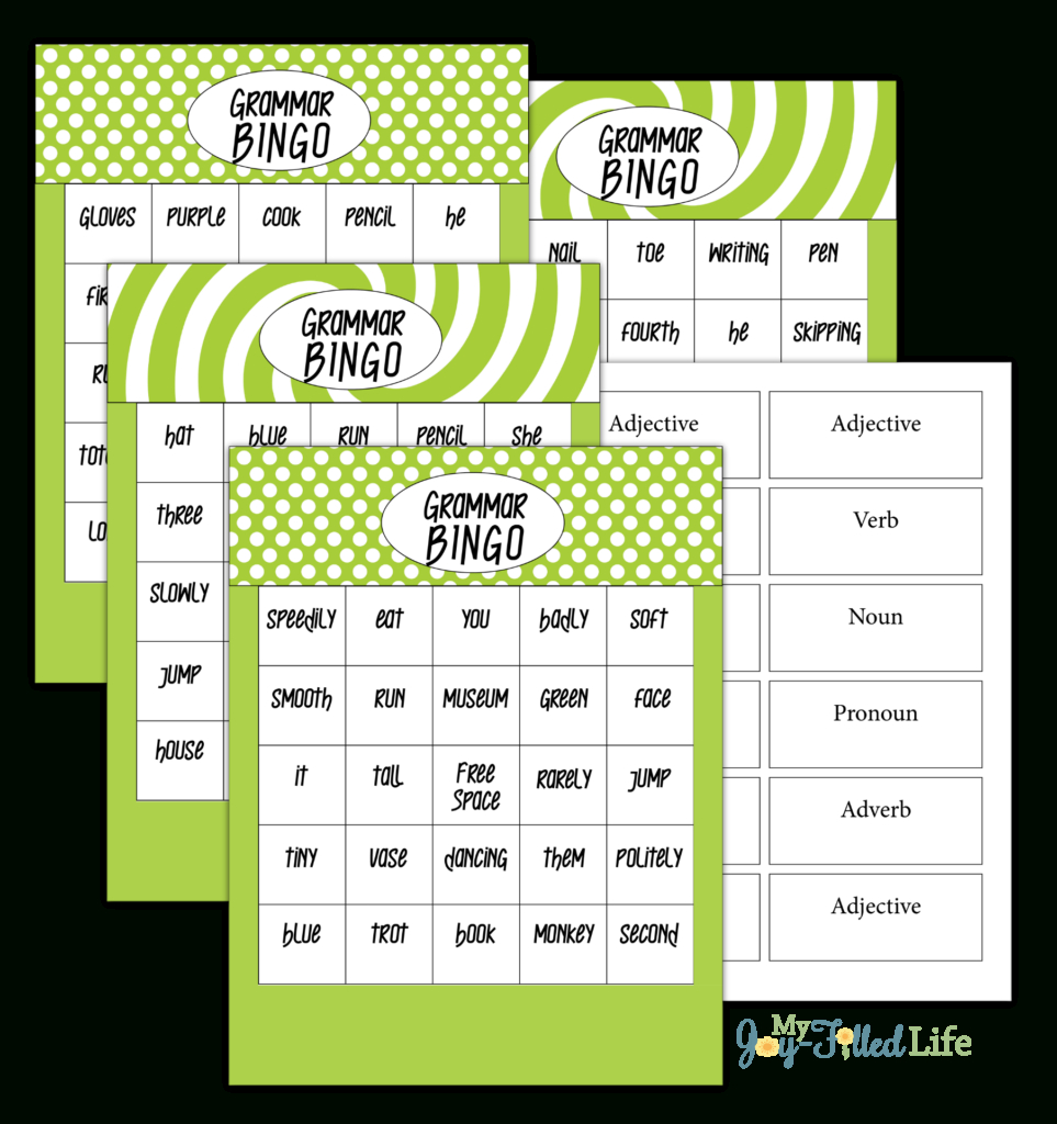 Grammar Bingo - Free Printable - My Joy-Filled Life - Free Printable Parts Of Speech Bingo