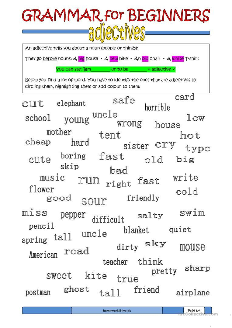 Grammar For Beginners: Adjectives B Worksheet - Free Esl Printable ...