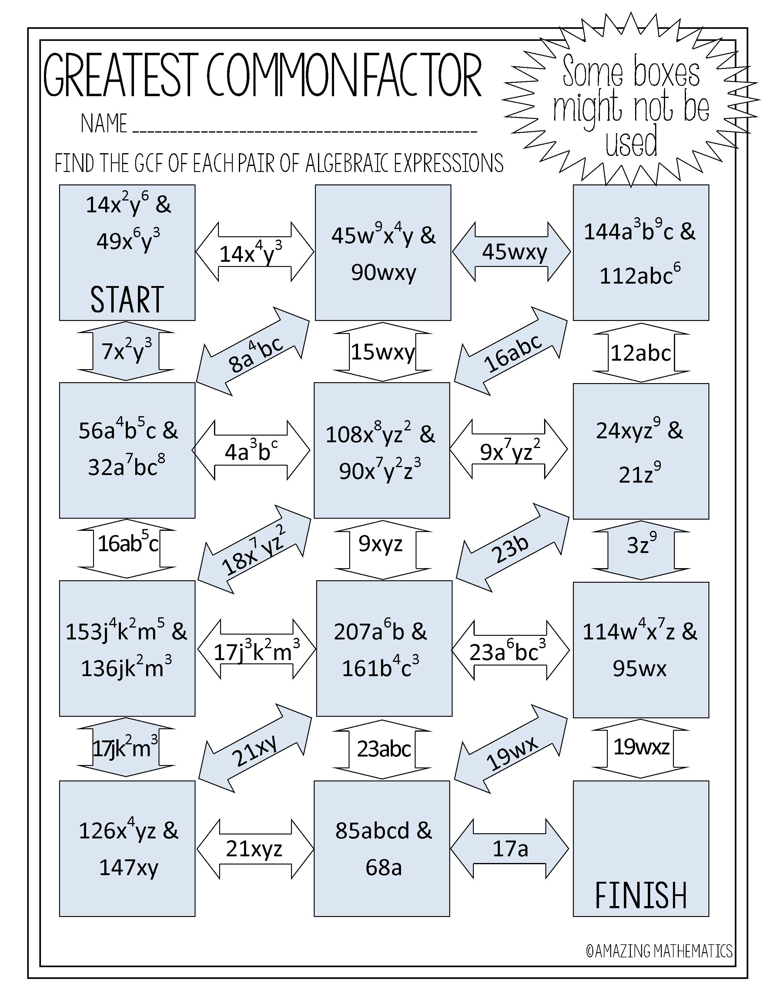 Free Printable Greatest Common Factor Worksheets Free Printable