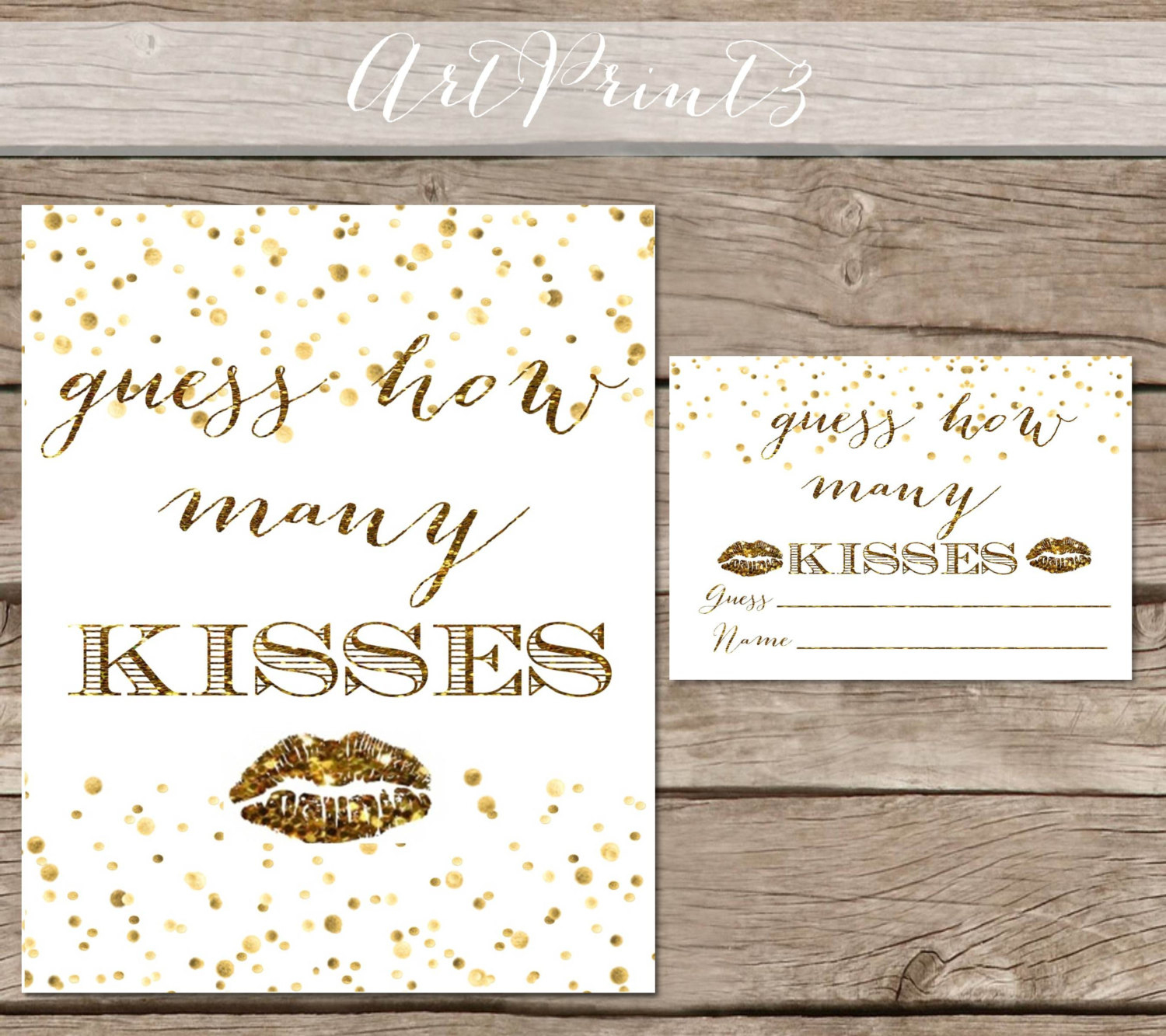 Guess How Many Kisses Bridal Shower Printable Gold Bridal | Etsy - How Many Kisses Game Free Printable