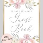 Guest Book Printable Sign (Blush Floral In 2019 | Free Printables   Please Sign Our Guestbook Free Printable