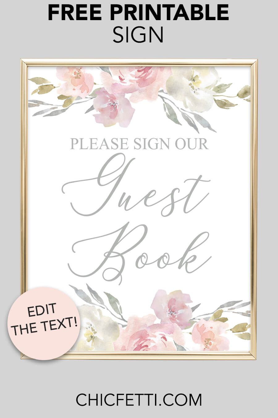 Guest Book Printable Sign (Blush Floral In 2019 | Free Printables - Please Sign Our Guestbook Free Printable