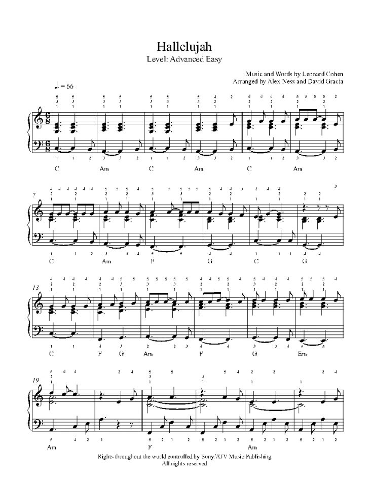 hallelujah piano sheet music advanced free