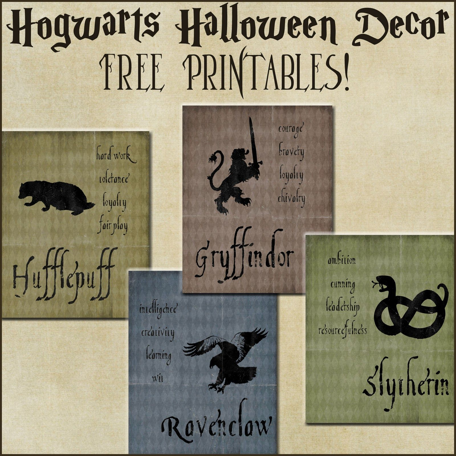 Halloween Decor: Harry Potter House Posters | Harry Potter Party - Free Printable Harry Potter Posters