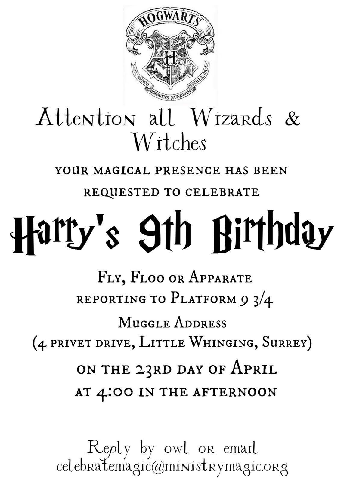 Harry Potter Birthday Invitations Free Printable Free Printable