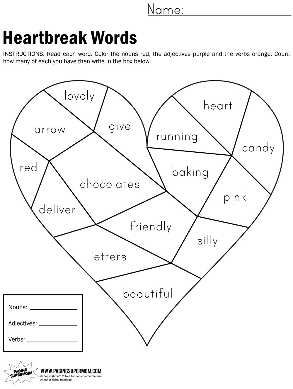 Heartbreak Words Free Printable Worksheet | Education---February - Free Printable Valentine Math Worksheets
