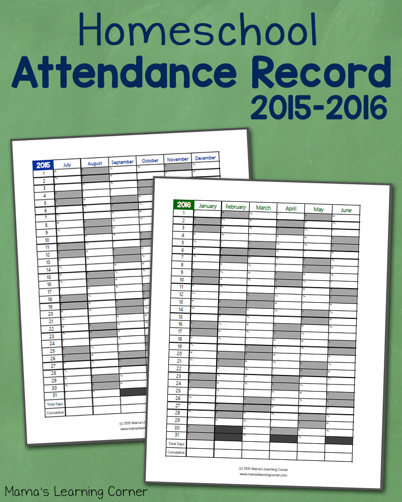 Homeschool Attendance Record 2015-2016: Free Printable - Mamas - Free Printable Attendance Sheets For Homeschool