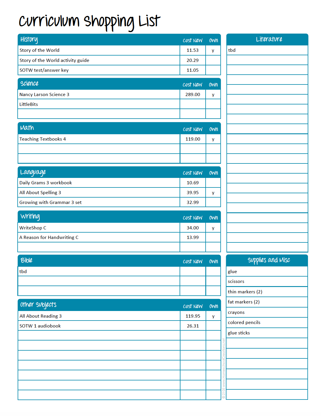 Homeschool Curriculum Shopping List: Free Printable - Free Printable Homeschool Curriculum