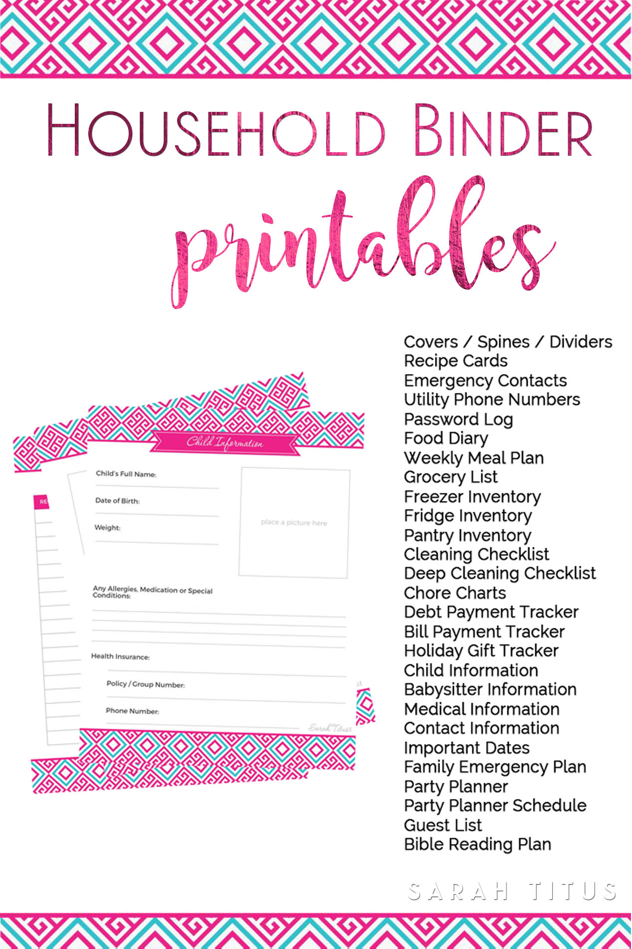 Household Binder Free Printables - Sarah Titus - Free Printable Household Binder