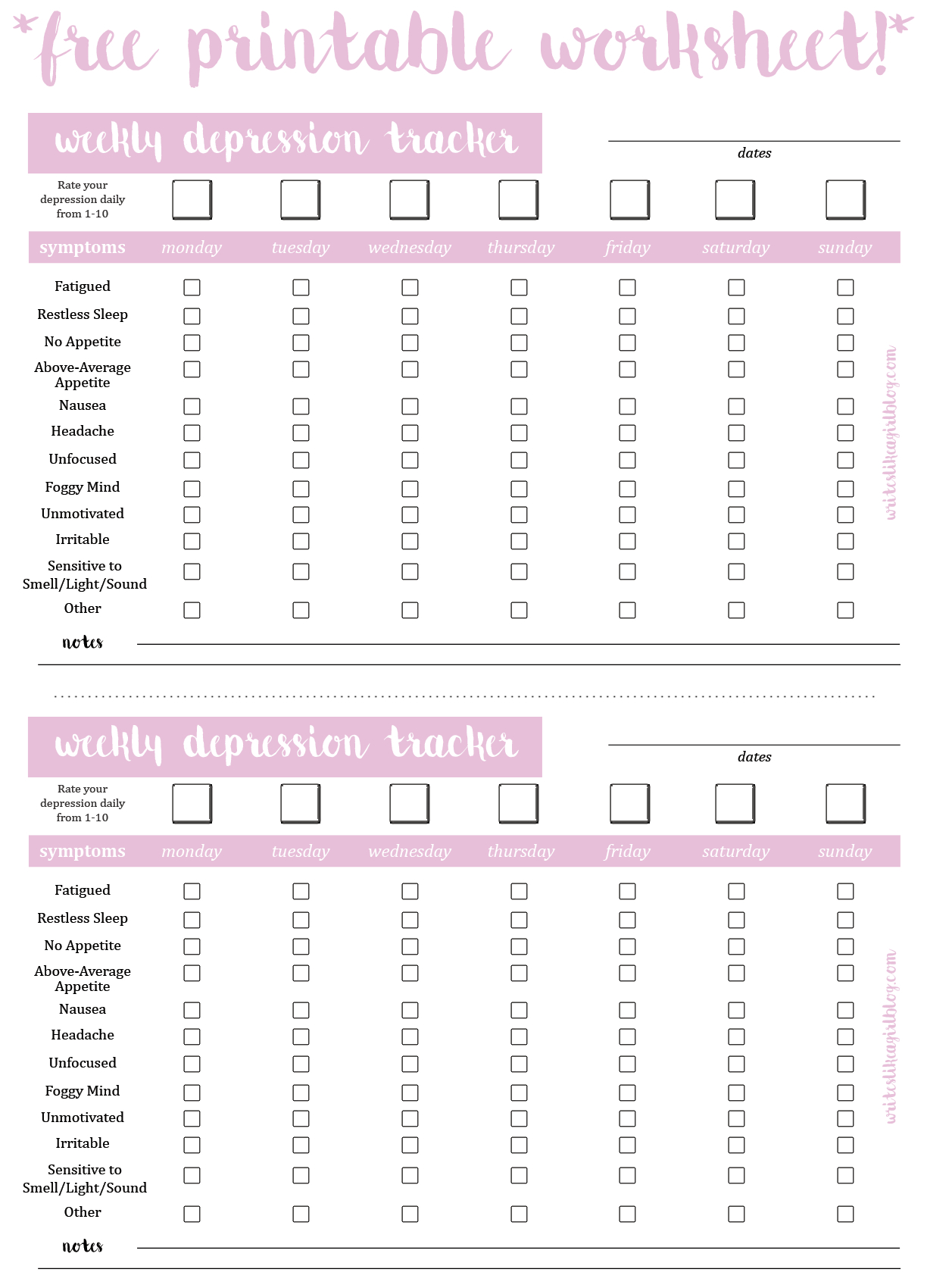How I Track Depression (And How You Can Too!) + Worksheet - Free Printable Worksheets On Depression