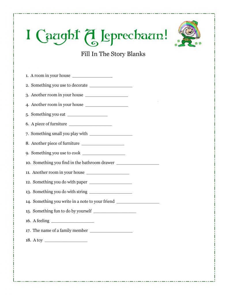 I Caught A Leprechaun! Free Fill-In-Blank Printable Story - Free Printable Short Stories For High School Students