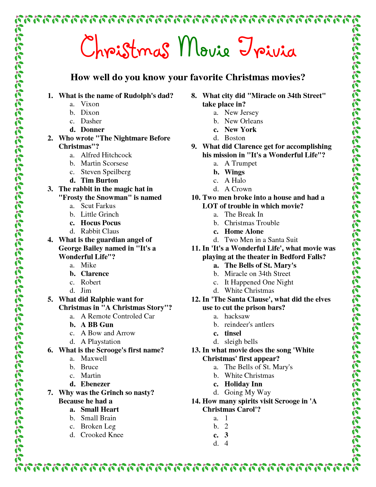 Ideas Collection Easy Christmas Trivia Questions And Answers - Free Printable Trivia Questions And Answers