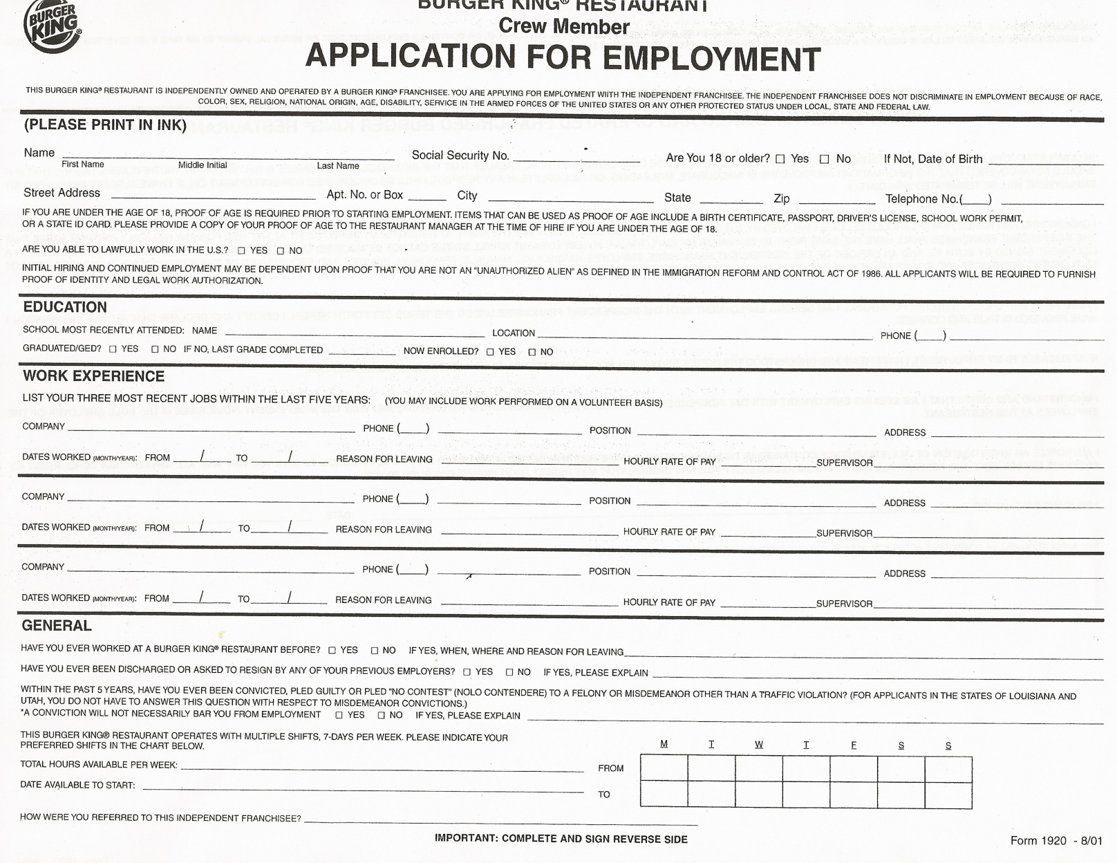 Job Application Forms To Print | Printable Job Application Forms - Free Printable Job Application Template