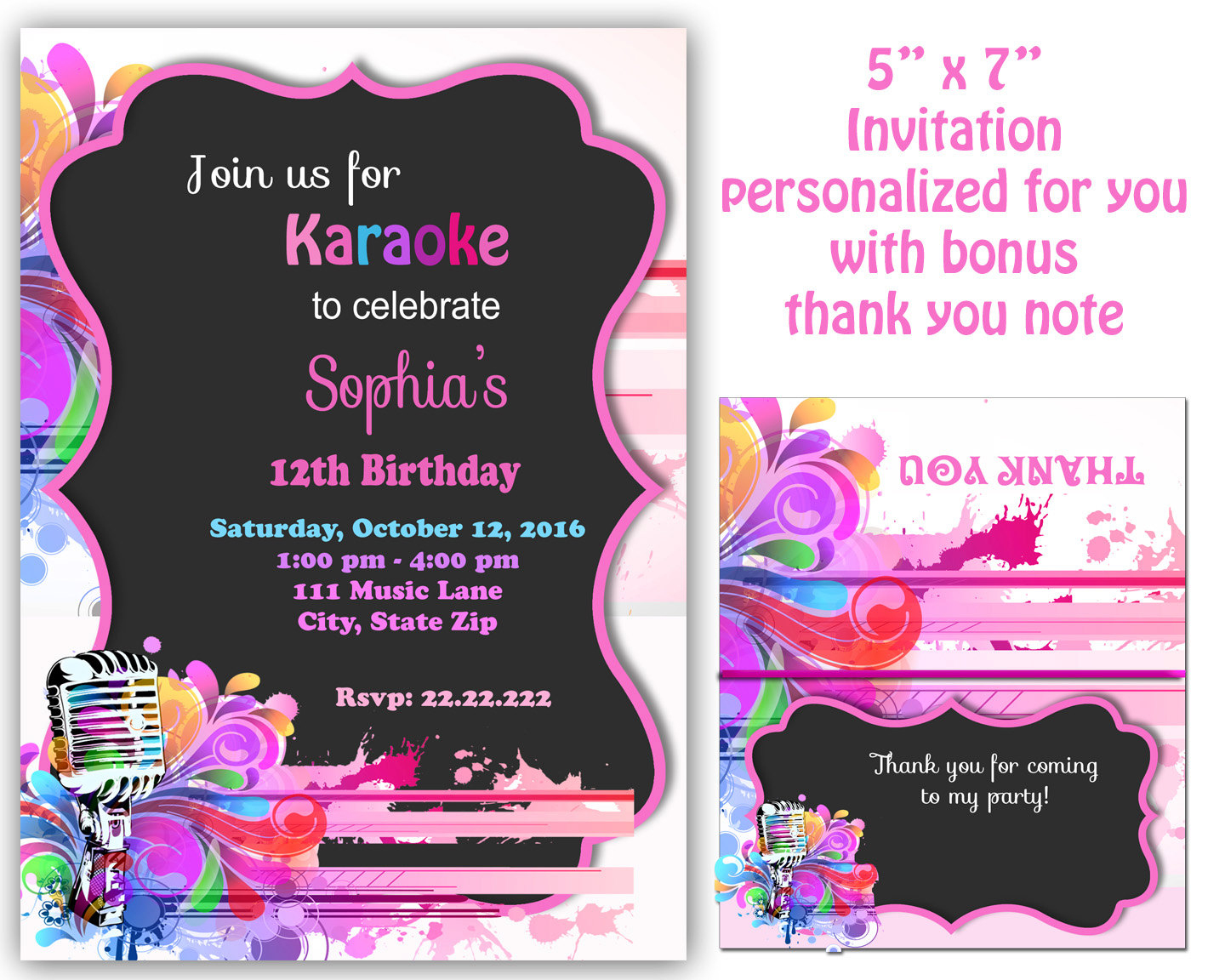 Karaoke Invitation Karaoke Party Invitation Karaoke | Etsy - Free Printable Karaoke Party Invitations