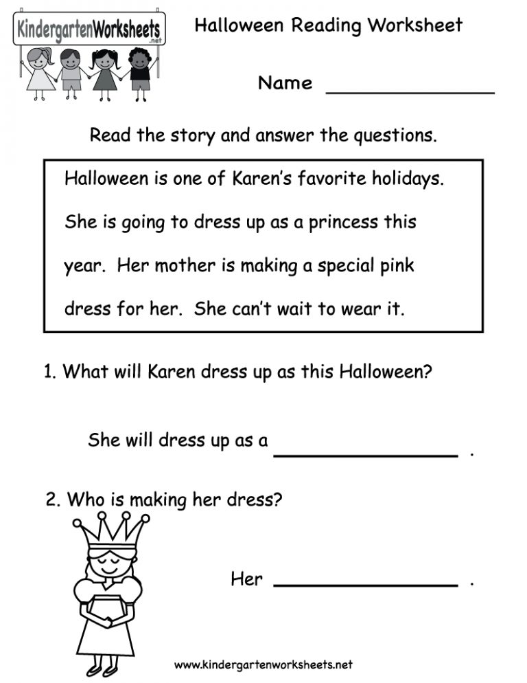 Kindergarten Halloween Reading Worksheet Printable Free Halloween