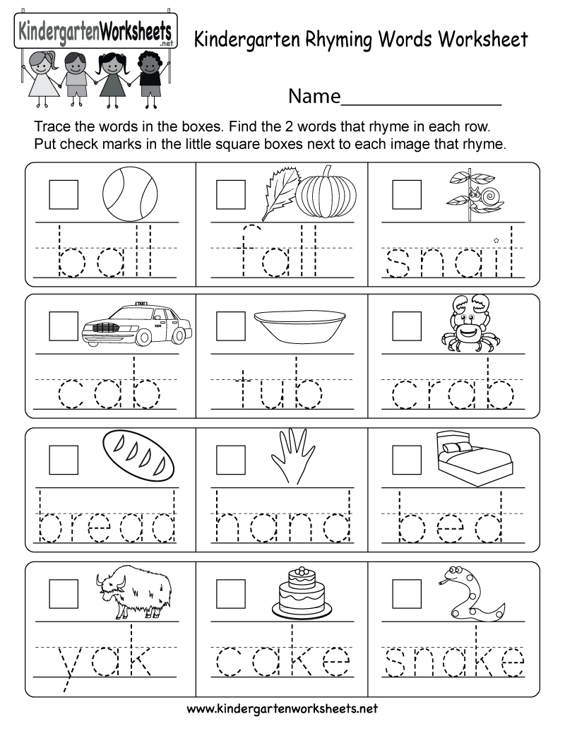 Kindergarten Rhyming Words Worksheet - Free Kindergarten English - Free Printable Rhyming Words