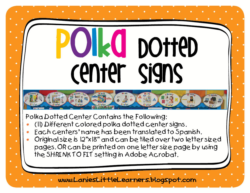 Lanie&amp;#039;s Little Learners: Polka Dotted Center Signs - Free Printable Learning Center Signs