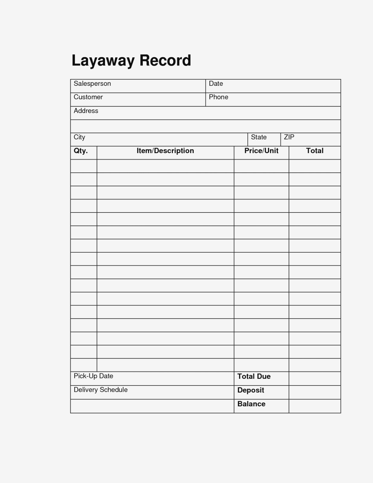 Layaway Agreement Sample Luxury Layaway Plan Record Template - Free Printable Layaway Forms