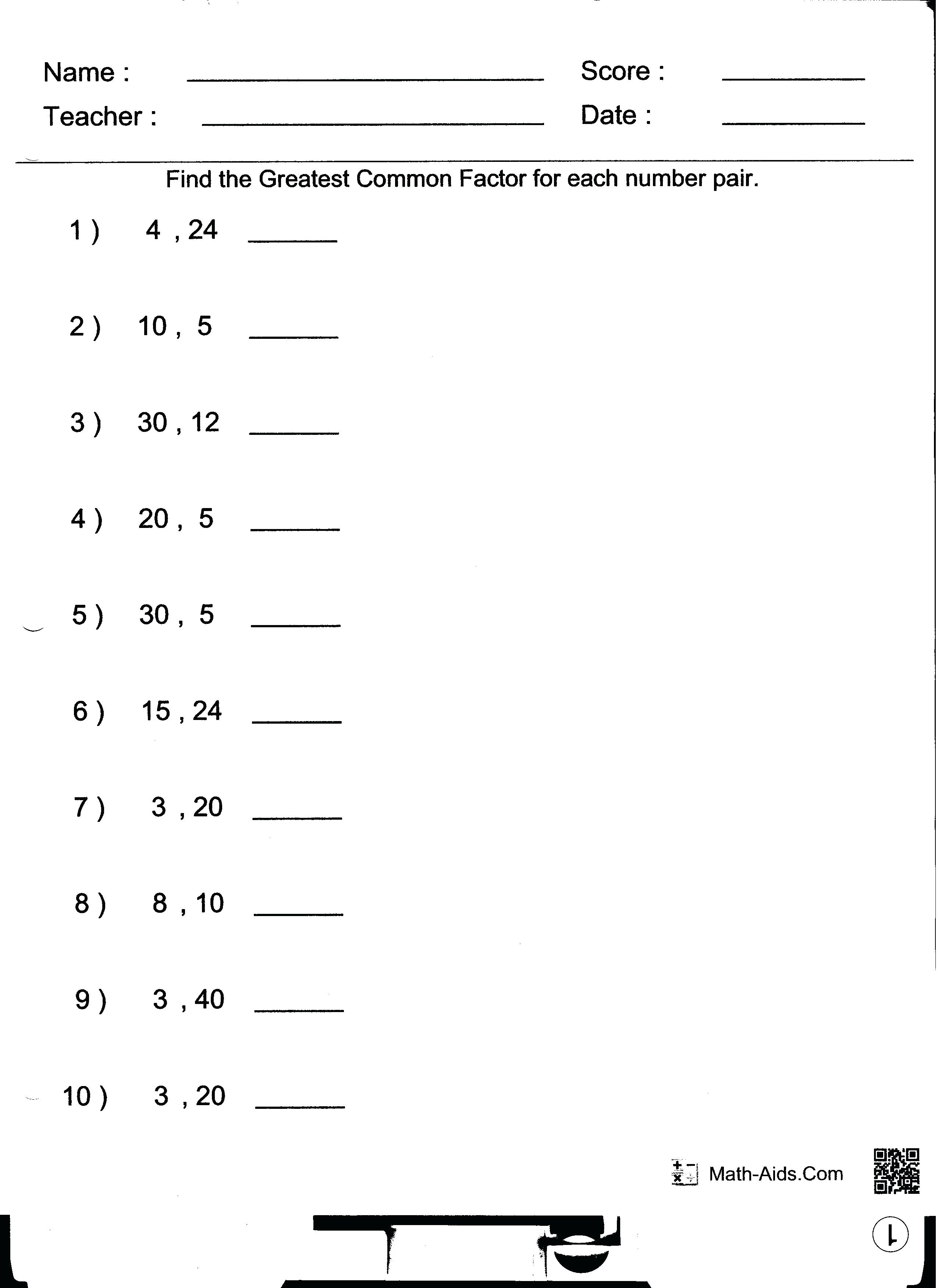 Lcm Of 5 And 20 Math Grade 6 Factoring Worksheets Free Printable - Free Printable Lcm Worksheets