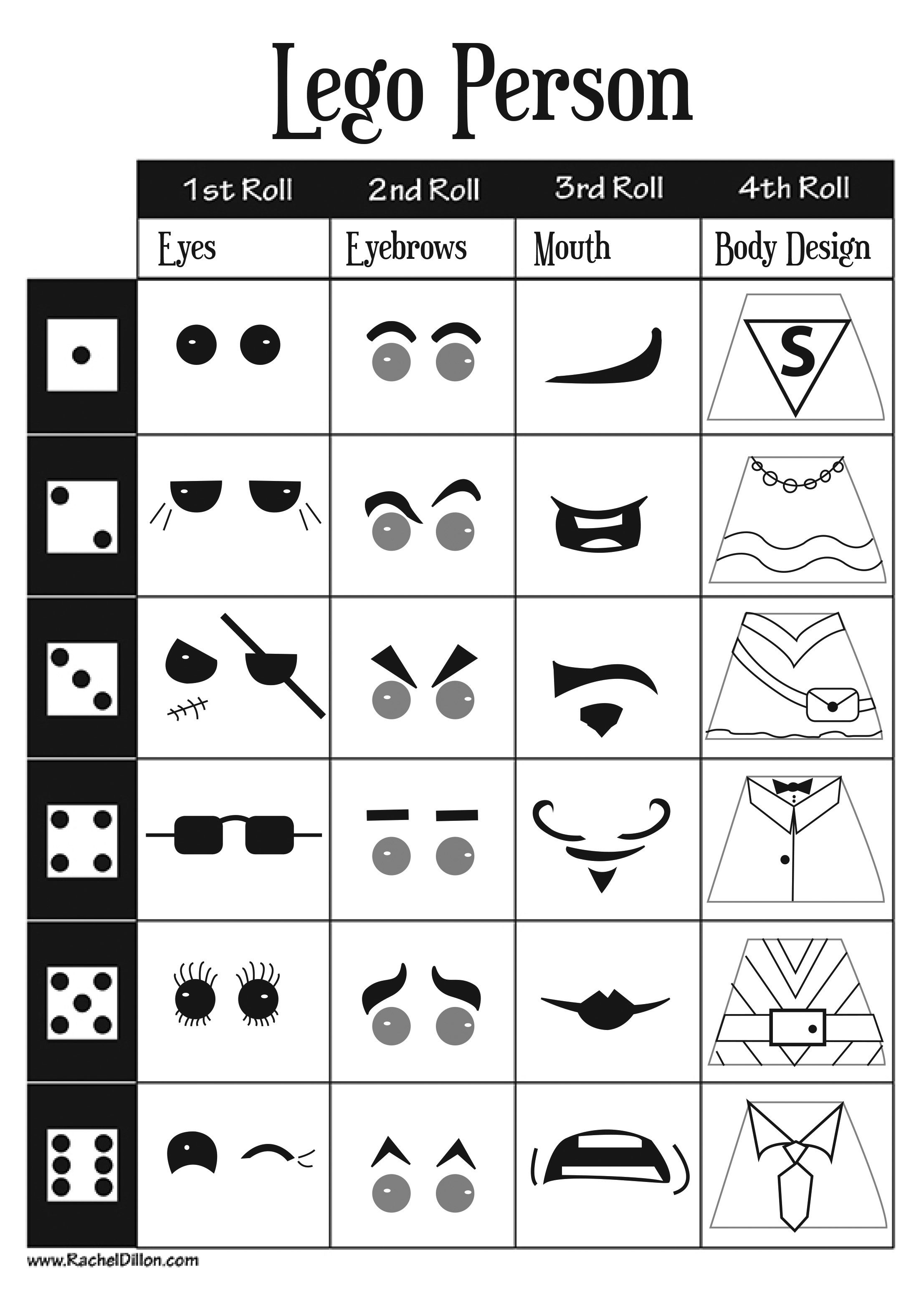 Lego Person Dice Game For Kids Art Project. This Is A Great Sheet - Roll A Monster Free Printable