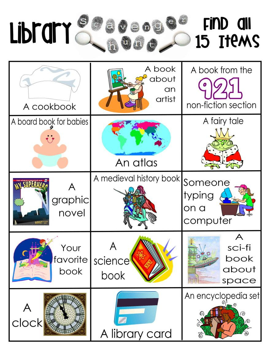 Library Activities | Reading | Library Scavenger Hunts, Library - Free Printable Pre K Reading Books