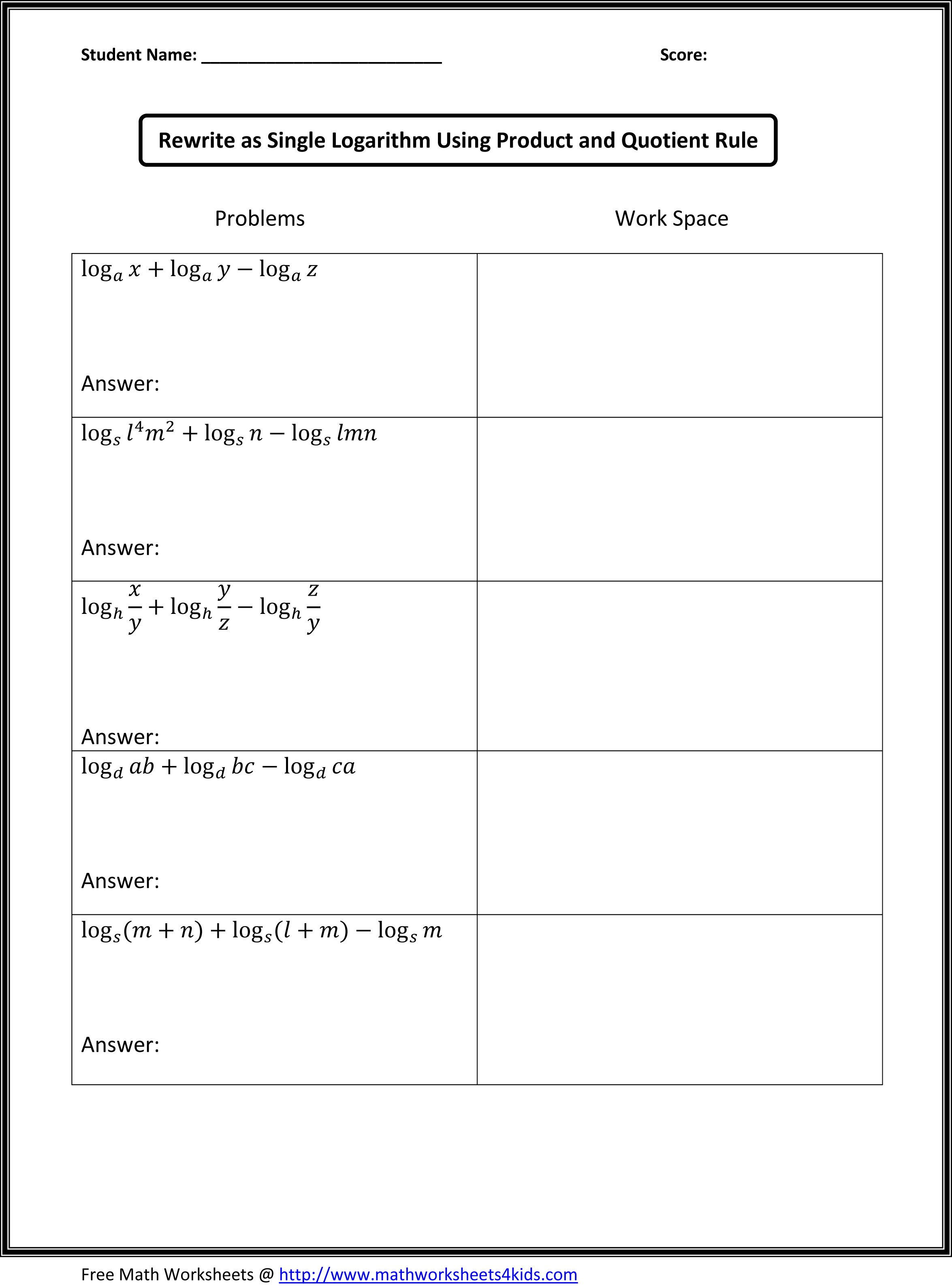 Logarithm Laws Worksheet | 8Th Grade Math | Pinterest | 8Th Grade - Free Printable 8Th Grade Algebra Worksheets