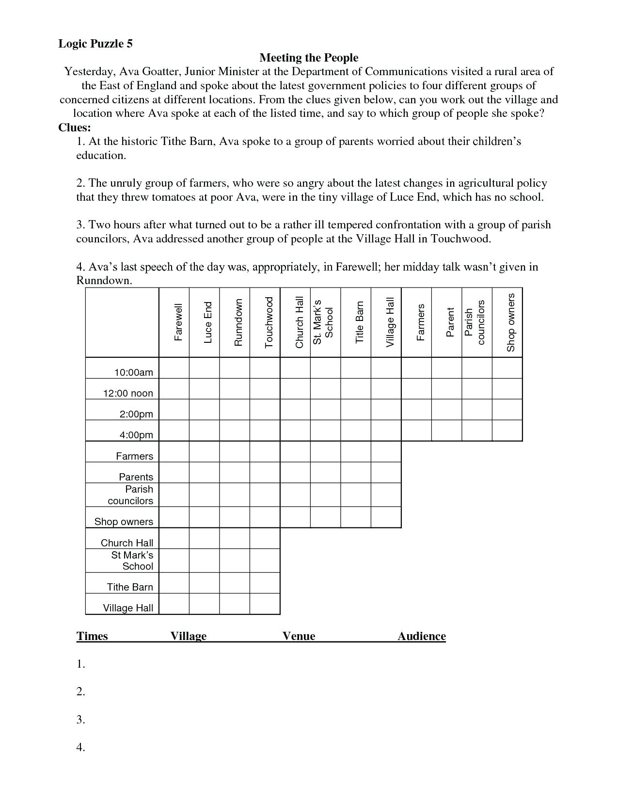 Logic Puzzles For High School It Logic Puzzles For High School - Free Printable Logic Puzzles For High School Students
