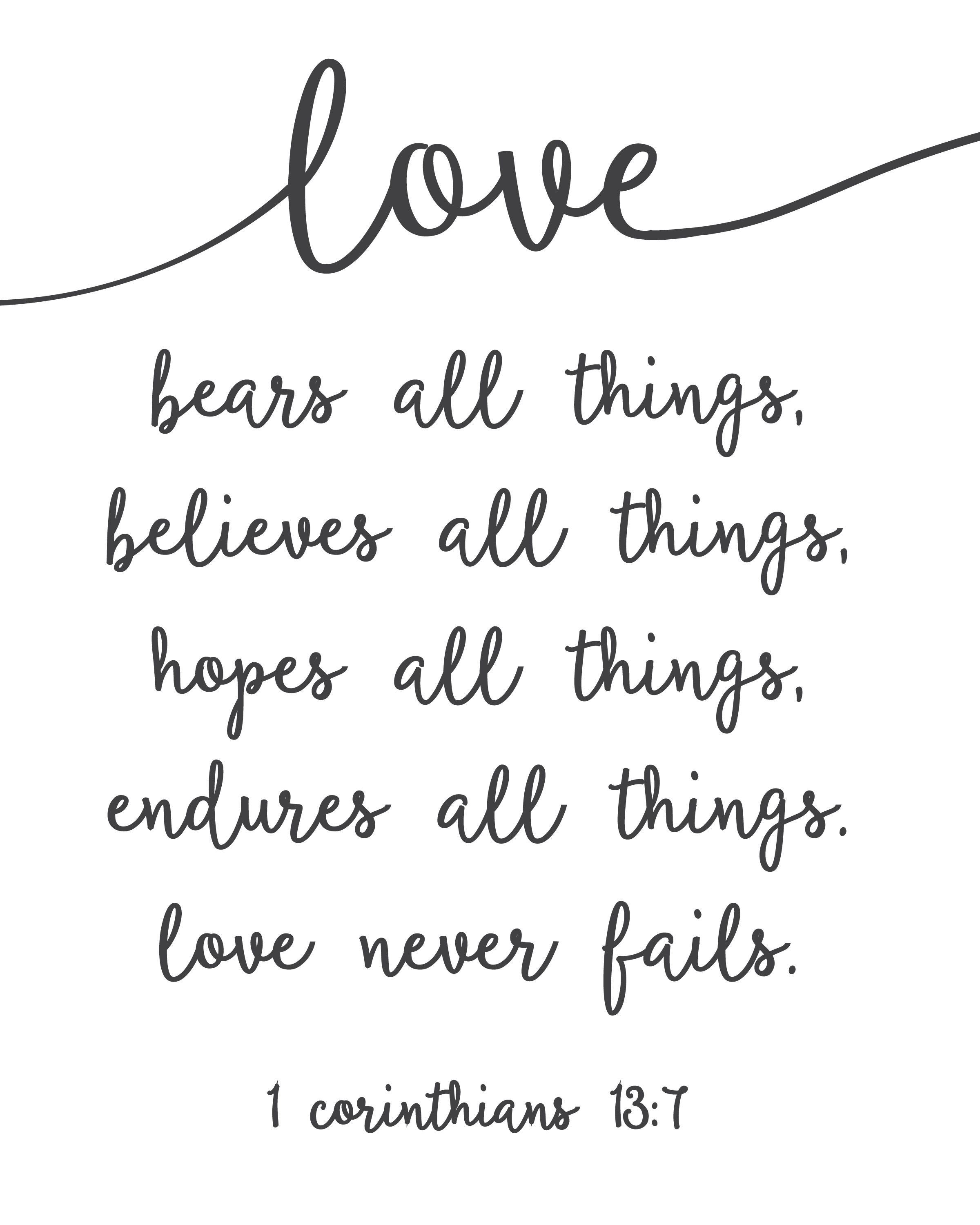 Love Never Fails - Free Printable | Free Printables | Wedding Quotes - Love Is Patient Free Printable