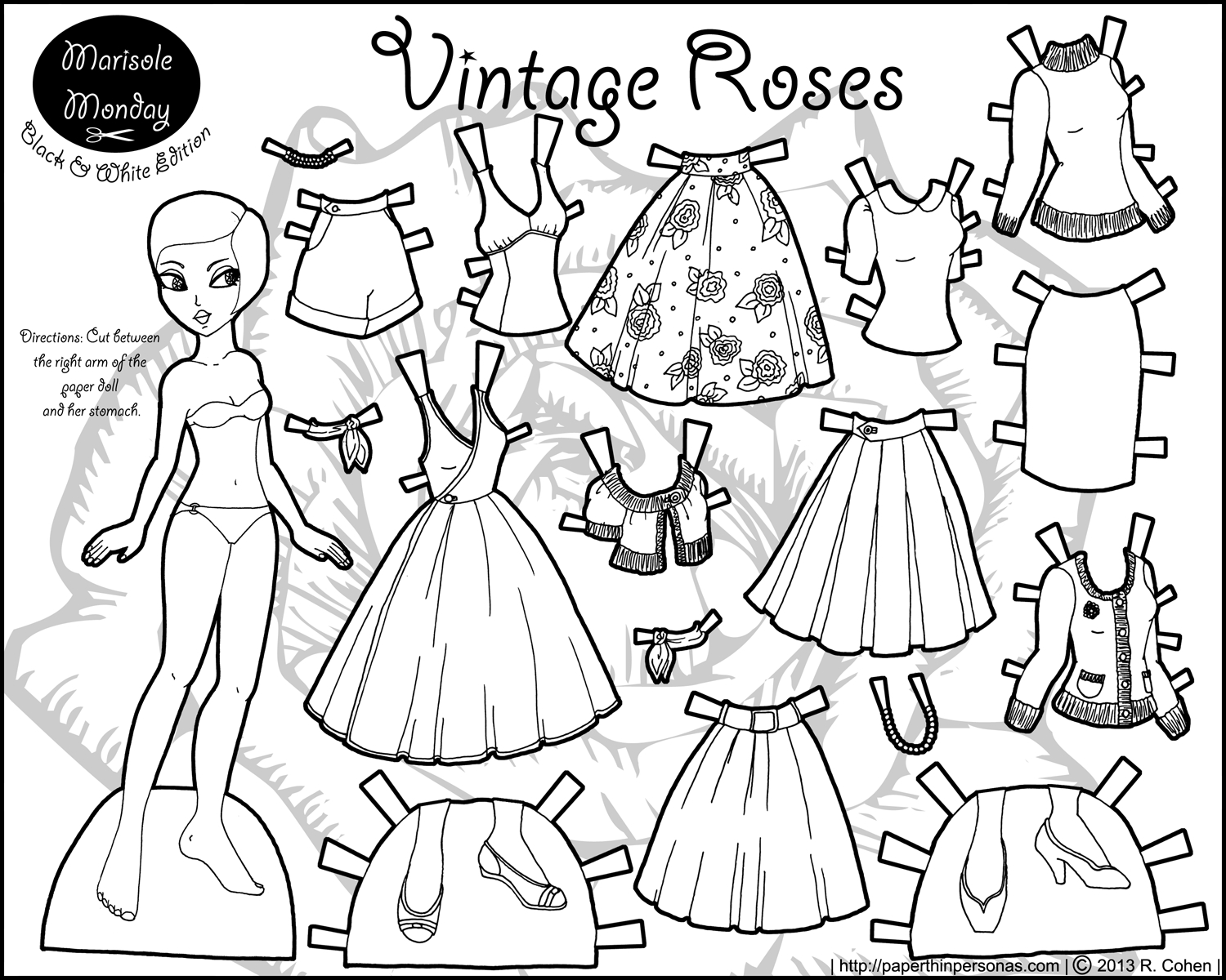 Marisole Monday: Vintage Roses | Coloring! | Paper Dolls, Paper - Free Printable Paper Doll Coloring Pages