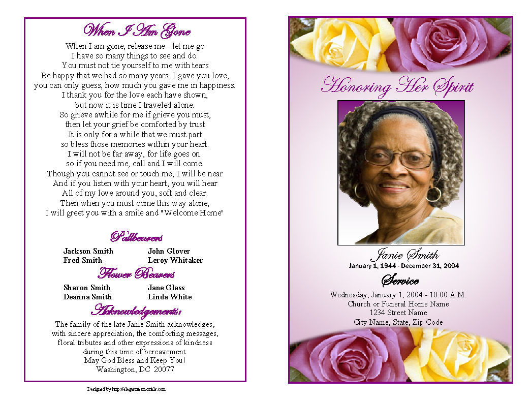 Memorial Service Programs Sample | Choose From A Variety Of Cover - Free Printable Funeral Program Template