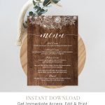 Menu Card Template, Printable Wedding Menu, Fully Editable, Instant   Free Printable Wedding Menu Card Templates