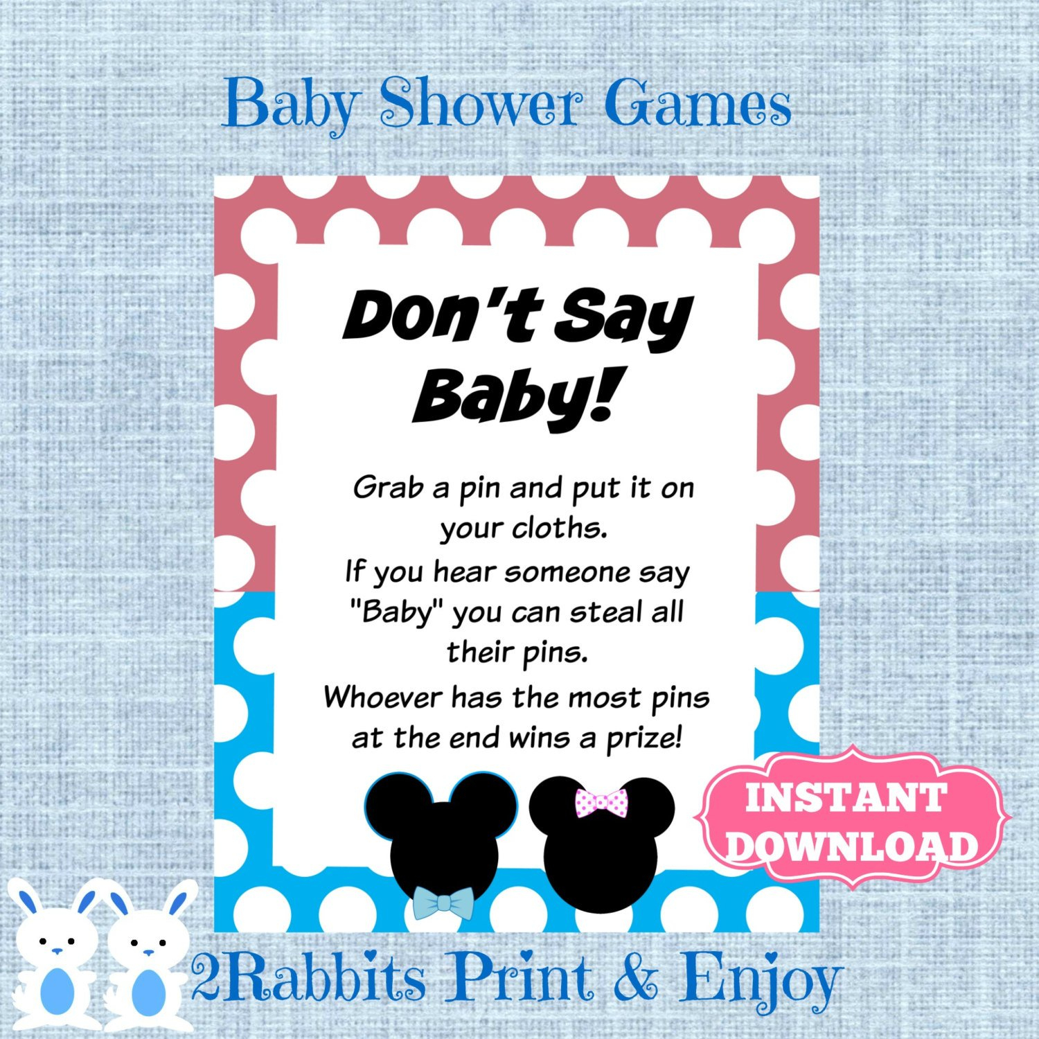 Mickey And Minnie Mouse Twins Don&amp;#039;t Say Baby Game-Gender | Etsy - Free Printable Mickey Mouse Baby Shower Games
