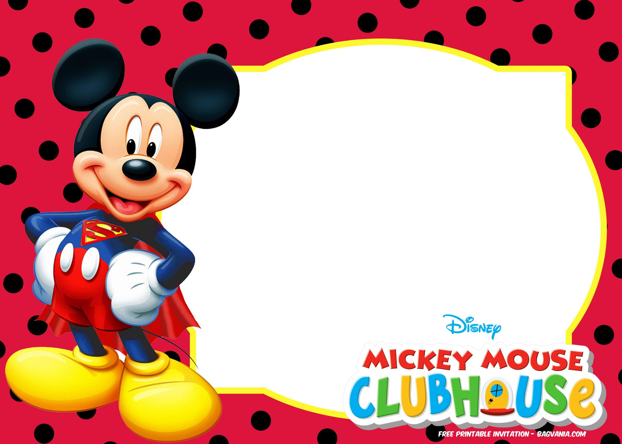 Mickey Mouse Polka Dot Invitation Templates | Cards - Sayings - Free Printable Mickey Mouse Invitations