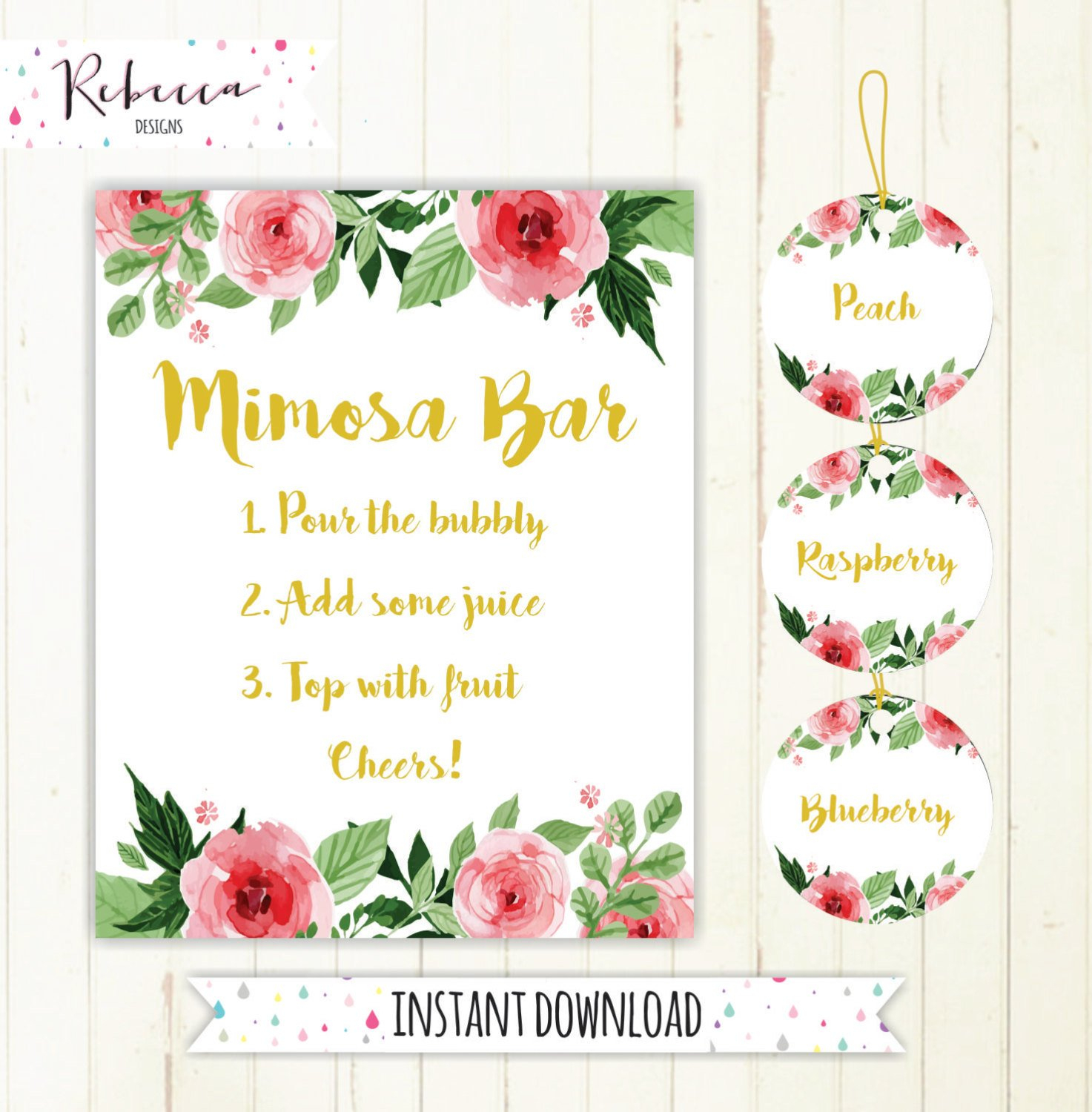 Mimosa Bar Sign Juice Labels Mimosa Bar Printable Sign Floral | Etsy - Free Printable Mimosa Bar Sign