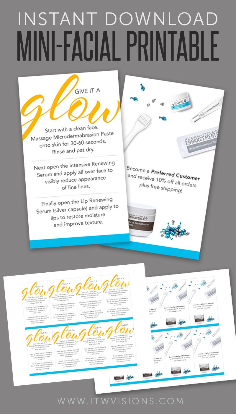 Mini-Facial Card - Glow / Product - Instant Download | Rodan And - Rodan And Fields Mini Facial Instructions Printable Free