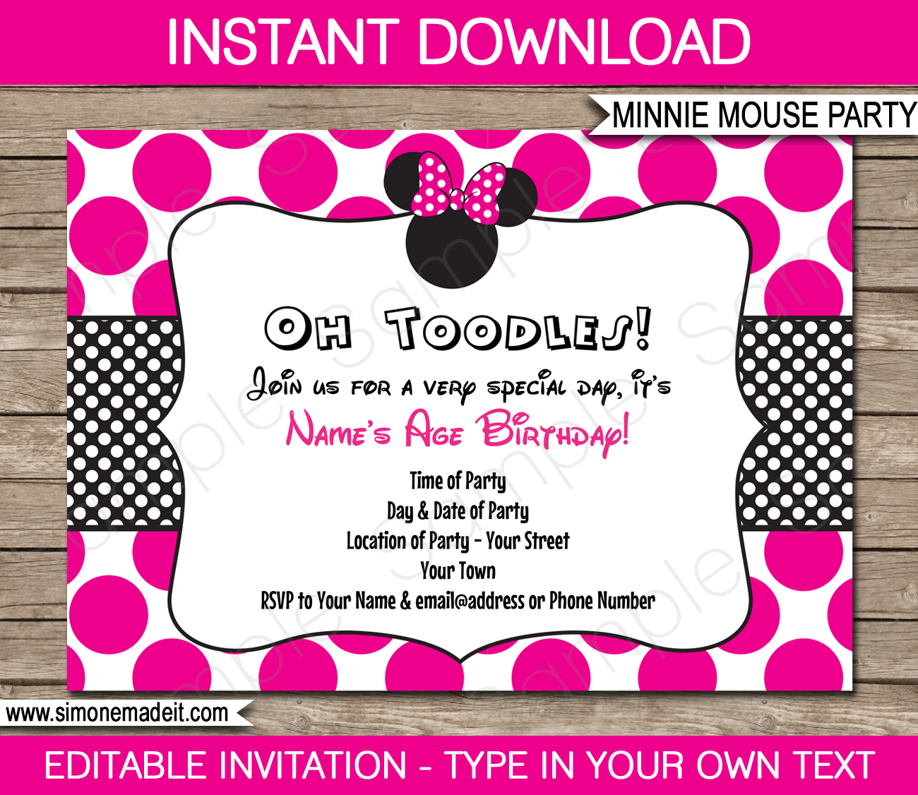 Minnie Mouse Party Invitations Template | Birthday Party - Free Printable Minnie Mouse Invitations