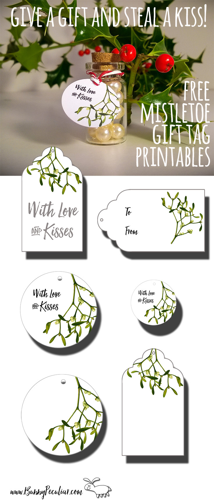 Mistletoe Gift Tags - Bunny Peculiar - Free Printable Mistletoe Tags