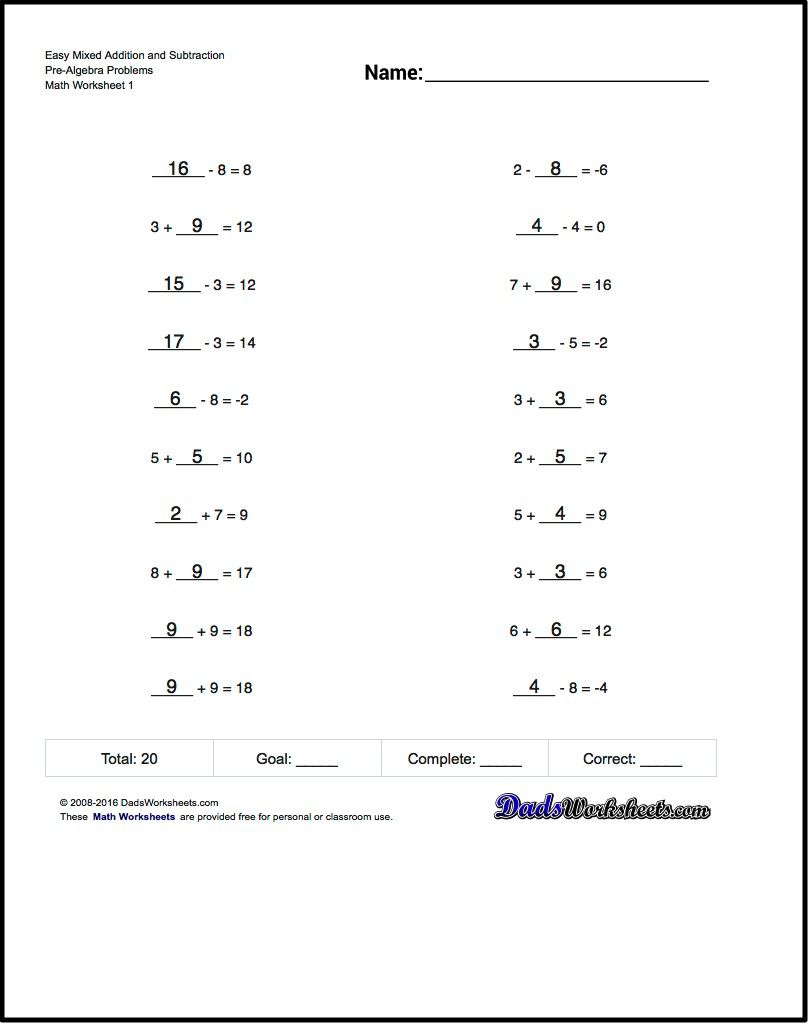 Mixed Addition Worksheet And Subtraction Worksheet Problems - Free Printable Mixed Addition And Subtraction Worksheets