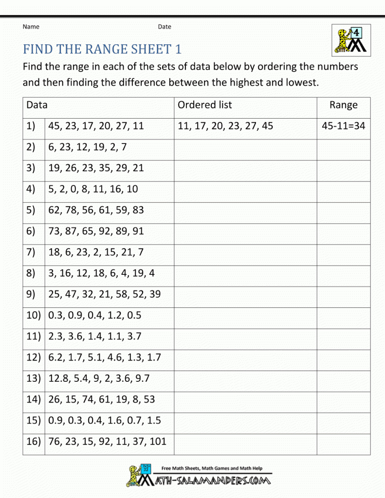 Mode And Range Worksheets With Regard To Free Printable Data Sheets - Free Printable Data Sheets
