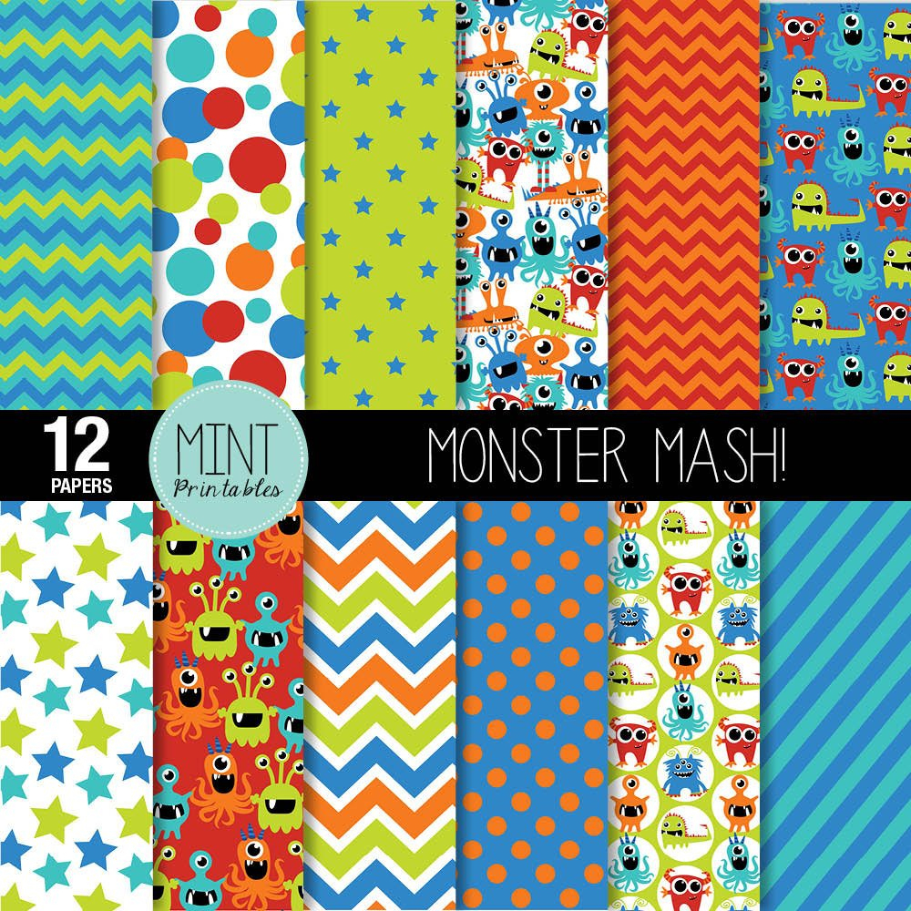 Monster Digital Paper Monsters Scrapbooking Paper Party | Etsy - Free Printable Pattern Paper Sheets
