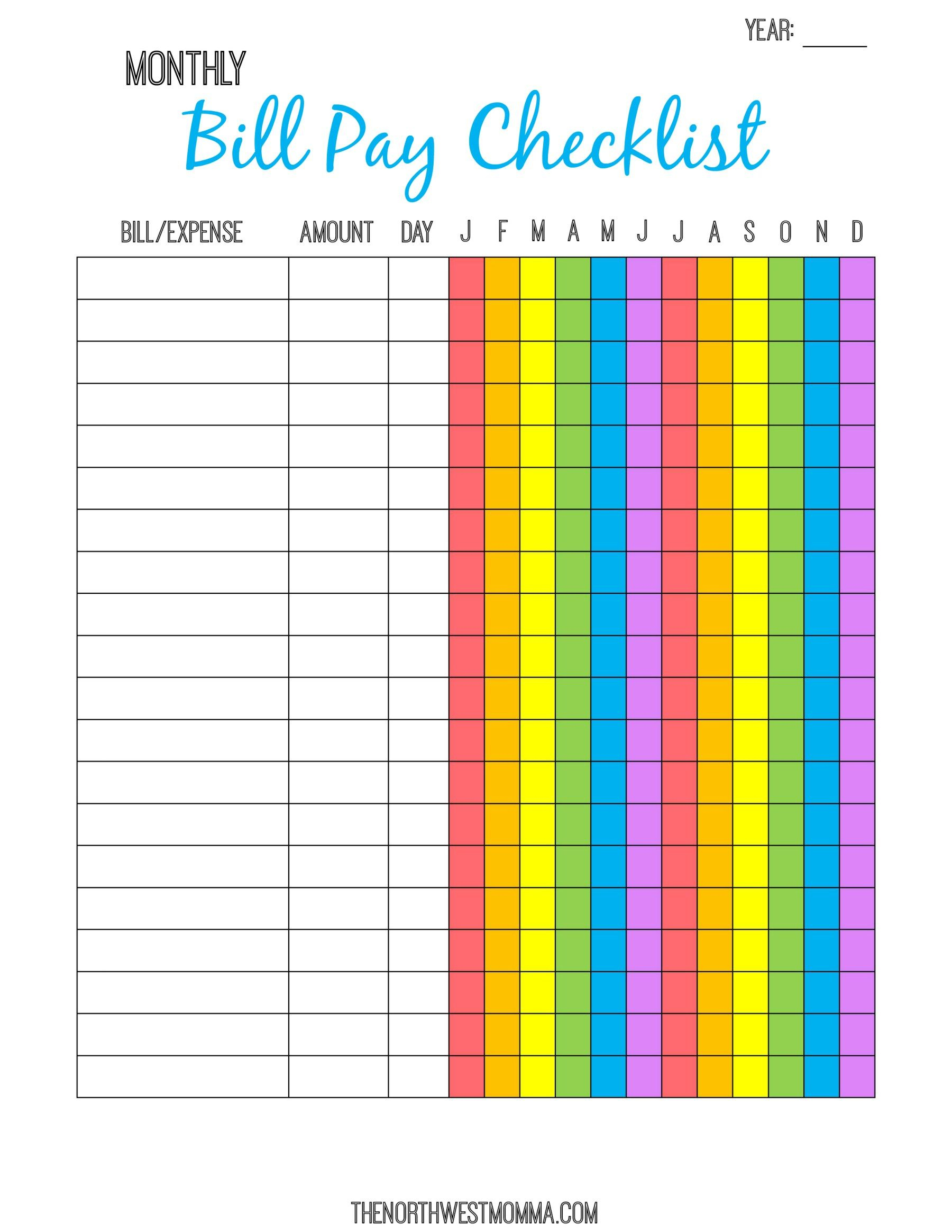 Monthly Bill Pay Checklist- Free Printable | $ Saving Money - Free Printable Monthly Bill Payment Worksheet