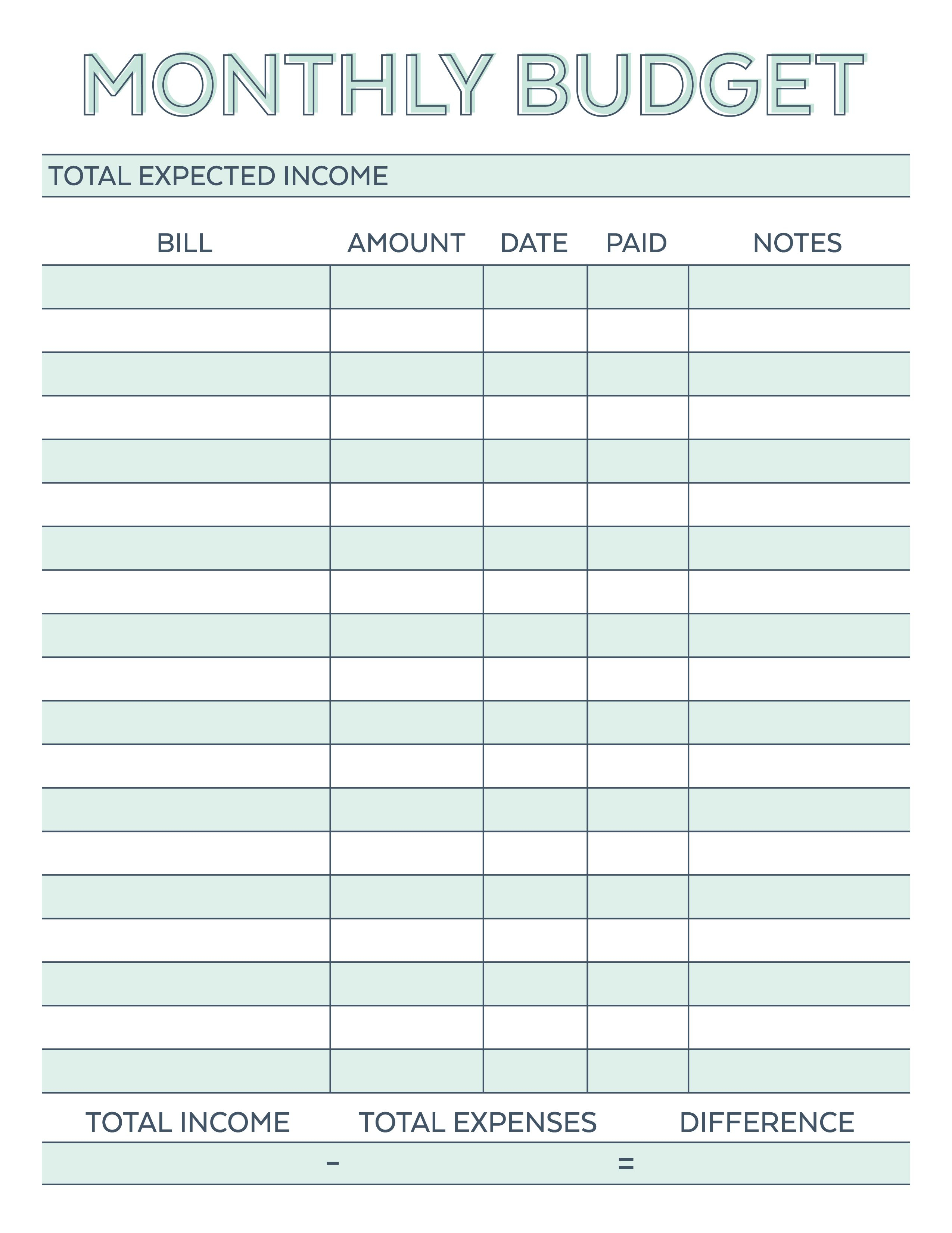 Monthly Budget Sheet Template Free Printable Spreadsheet Templates - Free Printable Budget Forms